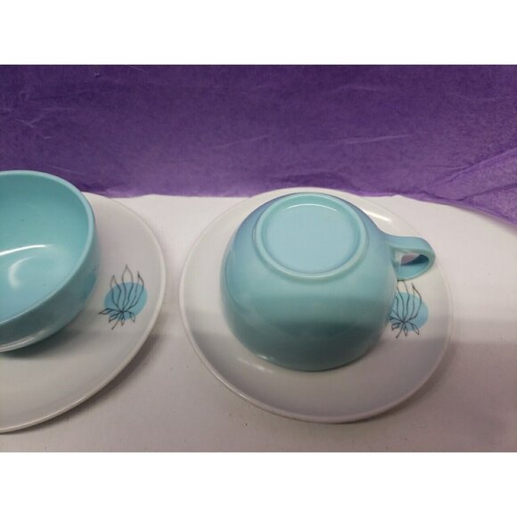 MCM Brookpark Melmac Fantasy Line Joan Luntz 2 Cups & 2 Saucers Turquoise Teal - Picture 4 of 5